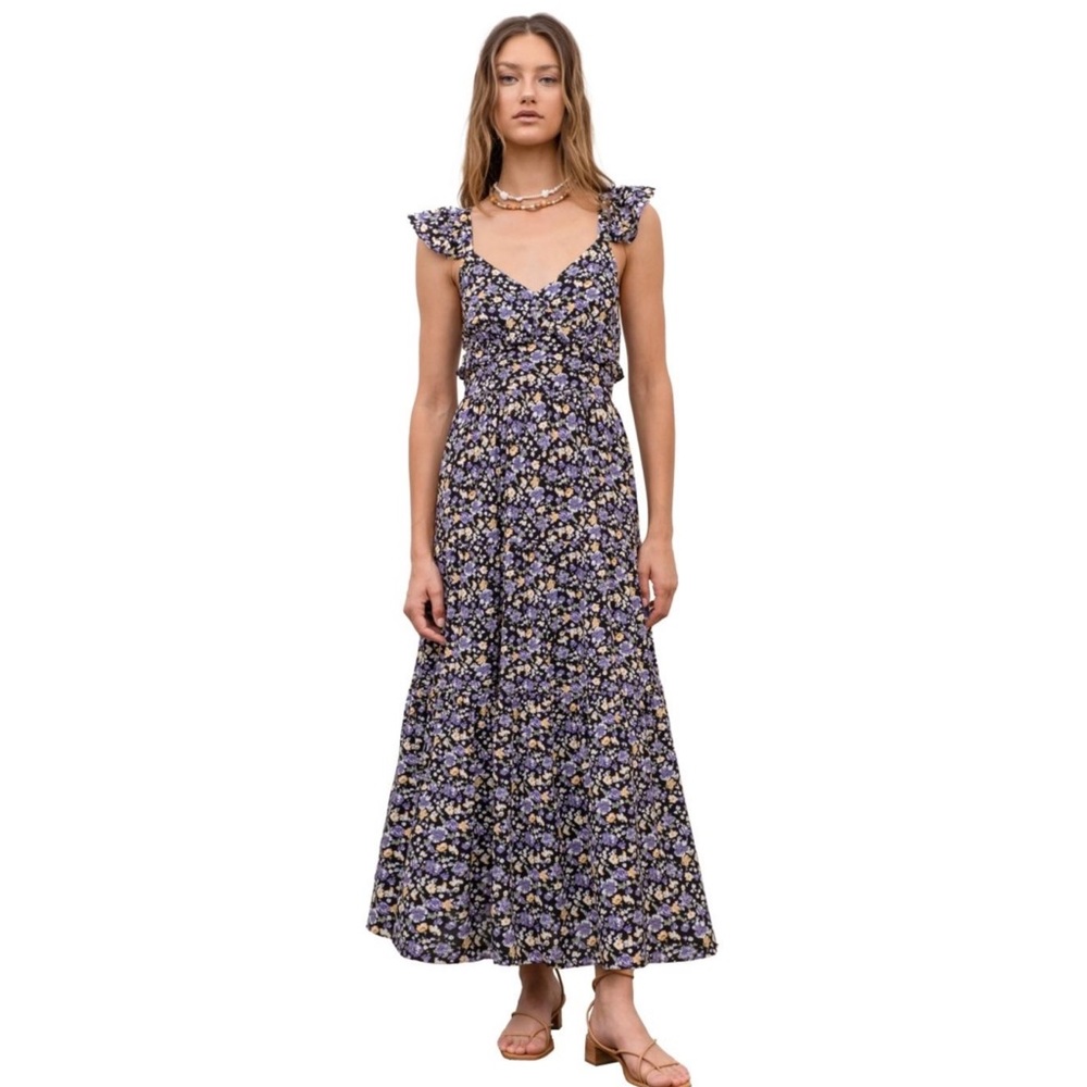 MOON RIVER | Women's Ruffle Sleeve Tiered Print Dress Sz M